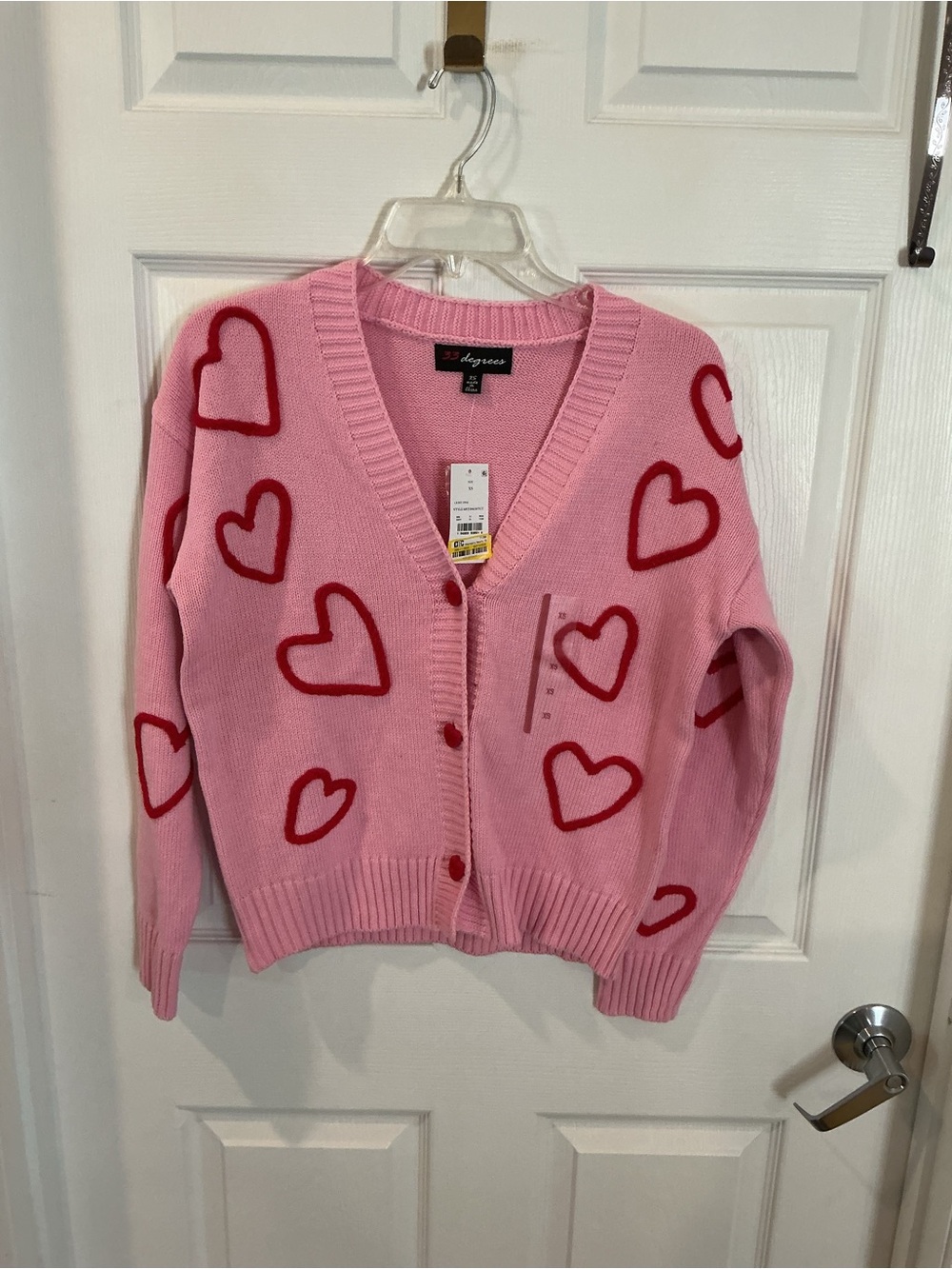 33 Degrees Pink Cardigan with Red Heart Print